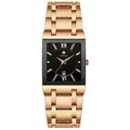 Men's elegant square quartz watch featuring a rose gold stainless steel link bracelet - Rose Gold Case Black Dial Rose Gold Band