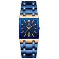 WWOOR luxury square men's quartz watch with blue steel band and rose gold accents - Rose Gold Case Blue Dial