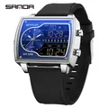 Montre SANDA pour homme avec double affichage, cadran bleu, boîtier argent et bracelet noir - Série 6163 Bracelet en Silicone / Bleu Noir