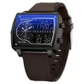 Montre à quartz SAMDA pour hommes à double affichage avec bracelet en silicone marron - Série 6163 Bracelet en Silicone / Café Noir