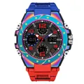 Montre de sport SAMDA colorée avec bracelet rouge et bleu et cadran hybride numérique - Style 6008 / 6008 Fantôme Bleu Rouge
