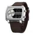 Montre SANDA pour homme à double affichage avec bracelet en silicone brun et boîtier argent - Série 6163 Bracelet en Silicone / Argent Café