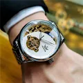 Montre mécanique automatique SEWOR pour homme avec cadran tourbillon squelette de luxe - Bracelet en Acier Inoxydable Argent / Cadran Blanc Argent
