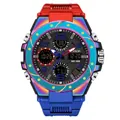 Montre de sport numérique SAMDA pour hommes avec bracelet en silicone rouge et bleu vif - Style 6008 / 6008 Fantôme Rouge Bleu