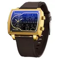 Montre SANDA pour homme double affichage avec boîtier doré et bracelet en silicone brun - Série 6163 Bracelet en Silicone / Or Café (Cadran Noir)