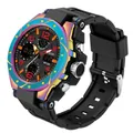 Montre de sport Sanda pour homme avec lunette arc-en-ciel et bracelet en silicone noir - Style 6008 / 6008 Fantôme Bleu