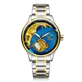 Orologio automatico da uomo SEWOR con tourbillon scheletrato e quadrante blu - Cinturino in Acciaio Bicolore Oro / Bicolore Quadrante Blu