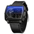 Montre à quartz SAMDA pour hommes avec affichage double et bracelet en cuir noir - Série 6163 Bracelet en Cuir / Noir