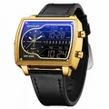 Montre SAMDA homme à double affichage électronique et quartz avec bracelet en cuir noir - Série 6163 Bracelet en Cuir / Noir & Or