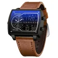 Montre Sanda à quartz pour hommes à double affichage avec bracelet en cuir marron. - Série 6163 Bracelet en Cuir / Café Noir