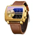 Montre SANDA pour Homme à Double Affichage, Mouvement Quartz et Cuir Brun Très Élégant - Série 6163 Bracelet en Cuir / Or Café