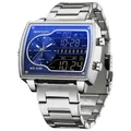 Montre SANDA pour homme avec affichage double quartz et numérique, bracelet en acier argent - Série 6163 Bracelet en Acier Inoxydable / Argent Bleu