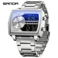 Montre SAMDA pour hommes en acier inoxydable argenté avec double affichage quartz et numérique - Série 6163 Bracelet en Acier Inoxydable / Noir Argenté
