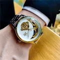 Montre automatique squelette SEWOR pour homme avec bracelet en acier bicolore doré - Bracelet en Acier Bicolore Or / Bicolore Cadran Blanc