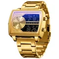 Montre de luxe Sanda pour hommes en or avec double affichage et bracelet en acier - Série 6163 Bracelet en Acier Inoxydable / Or (Cadran Or)