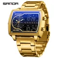 Montre homme Sanda luxe or double affichage quartz digital avec bracelet acier - Série 6163 Bracelet en Acier Inoxydable / Or (Cadran Noir)