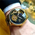 Montre automatique SEWOR pour homme avec cadran tourbillon squelette doré de luxe - Bracelet en Acier Tout Or / Cadran Noir Or