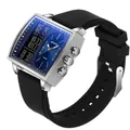 Montre SANDA pour homme à double affichage avec boîtier carré argenté et bracelet noir - Style Silicone 6238 (6238) / Argent & Bleu