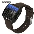 Montre à quartz SANDA pour hommes à double affichage avec boîtier carré et bracelet marron - Série 6238 Bracelet en Silicone / Café Noir