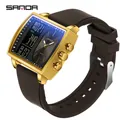 Montre SAMDA multifonction pour homme avec double affichage, boîtier doré et bracelet brun - Série 6238 Bracelet en Silicone / Or Café (Cadran Noir)