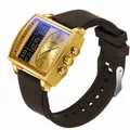Montre à quartz SANDA pour hommes avec boîtier carré doré et bracelet en silicone brun - Série 6238 Bracelet en Silicone / Or Café (Cadran Doré)