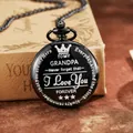 Reloj de bolsillo de cuarzo negro retro con grabado To My Grandpa y cadena - Estilo Para Mi Abuelo / Negro