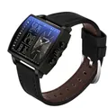Montre à quartz SAMDA pour hommes, double affichage, boîtier carré noir et bracelet cuir - Série 6238 Bracelet en Cuir / Noir
