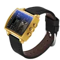 Montre Sanda luxe homme carrée double affichage avec bracelet en cuir noir et or - Série 6238 Bracelet en Cuir / Noir & Or