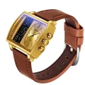 Montre à quartz SAMDA pour hommes, affichage double, boîtier doré et cuir brun - Série 6238 Bracelet en Cuir / Or Café