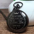 Reloj de bolsillo vintage de cuarzo negro con mensaje grabado para mi amado hijo - Estilo Para Mi Hijo (De Mamá) / Negro