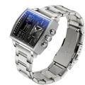 Montre à quartz SAMDA pour homme avec bracelet en acier inoxydable argenté et cadran rectangulaire - Série 6238 Bracelet en Acier / Noir Argenté