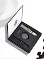 Coffret cadeau montre homme TOMI avec deux bracelets en cuir interchangeables, style épuré. - Coffret Cadeau (Comprend un Bracelet de Rechange) / Boîtier Noir Cadran Noir Bracelet Noir