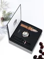 Vue détaillée du coffret cadeau montre TOMI avec deux bracelets en cuir interchangeables en boîte - Coffret Cadeau (Comprend un Bracelet de Rechange) / Boîtier Or Rose Cadran Blanc Bracelet Noir