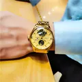Ανδρικό χρυσό αυτόματο μηχανικό ρολόι με ένδειξη φάσης σελήνης και μπρασελέ - Χρυσό Ατσάλι Χρυσό Καντράν