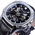 Montre automatique T-WINNER pour hommes avec cadran squelette et bracelet cuir - Cadran Noir Boîtier Argenté Bracelet Noir