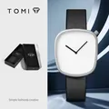 Μινιμαλιστικό ρολόι χαλαζία TOMI με λευκό καντράν και δερμάτινο λουράκι - Μαύρο Λουράκι / Ασημί Κάσα Λευκό Καντράν (T077-3)