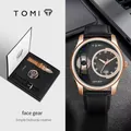 Coffret montre homme TOMI minimaliste avec bracelets en cuir noir et marron interchangeables. - Coffret Cadeau (Comprend un Bracelet de Rechange) / Boîtier Or Rose Cadran Noir Bracelet Noir