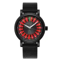 Vue détaillée de la montre à quartz pour homme avec cadran roulette et bracelet noir - Style Bracelet Noir Boîtier Noir Cadran Noir (QT918)