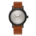 Montre à quartz moderne pour homme avec cadran roulette argenté et bracelet en cuir - Style Bracelet Marron Boîtier Noir Cadran Argent (QT920)