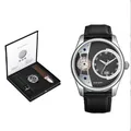 Montre homme business fashion avec coffret cadeau et bracelets en cuir - Coffret Cadeau (Comprend un Bracelet de Rechange) / Boîtier Argent Cadran Noir Bracelet Noir