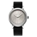Vue détaillée d'une montre à quartz pour homme avec un cadran rotatif au design unique - Style Bracelet Noir Boîtier Noir Cadran Argent (QT920)