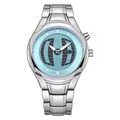 Montre à quartz Y2K pour homme avec bracelet en acier argenté et cadran bleu globe - Cadran Bleu