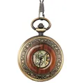 Montre à gousset mécanique antique avec couvercle en acier inoxydable et grain de bois - Comme indiqué