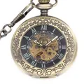 Montre à gousset mécanique vintage en bronze avec cadran squelette et chiffres romains - Couleur Image 2