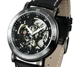 Shenhua premium men's skeleton automatic mechanical watch with black leather strap - Thick Leather Rivet / Black
