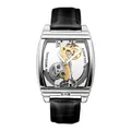 Détails de la montre squelette mécanique automatique Shenhua pour homme avec boîtier - Bracelet Noir Boîtier Argenté (MG106)