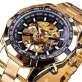 Montre mécanique automatique squelette dorée de luxe pour homme Forsining - Boîtier Or Cadran Noir (Intérieur Noir)