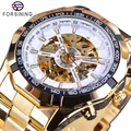 Montre automatique Forsining pour hommes squelette doré avec lunette tachymètre - Boîtier Doré Cadran Blanc