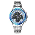 Montre à quartz de sport WWOOR pour homme avec lunette bleue et bracelet en acier - Lunette Bleue Cadran Blanc
