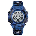 Montre de sport numérique SKMEI pour enfants avec motif camouflage bleu et alarme - Camouflage Bleu Foncé